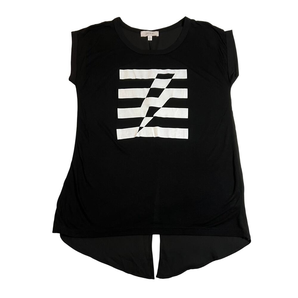 Jaye.e. Crewneck Lightning Bolt Mixed Media T-Shirt w/ Back Tie Size Small